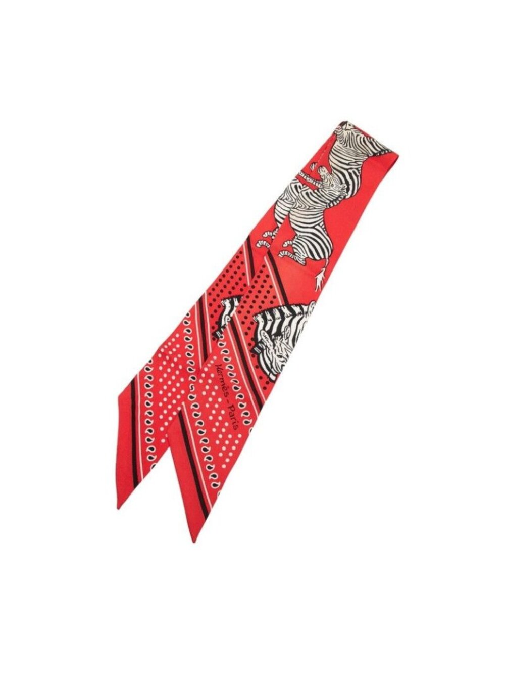 Hermes Twilly Zebra Bandana Scarf Red Black White Silk